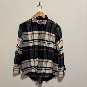 Madewell Men's Casual Plaid Shirt in flannel Black, White, and Orange